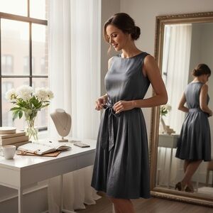 NWT Tommy Hilfiger Silver Metallic Sleeveless Fit & Flare Dress Womens 10